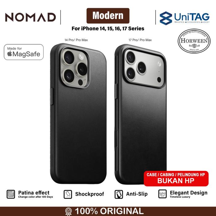 Gambar Case for iPhone 14 15 16 16 Pro Max Plus Nomad Modern Leather Hybrid MagSafe Casing - Horween Black, 17 Pro dari Nomad Indonesia_NEW undefined Tokopedia
