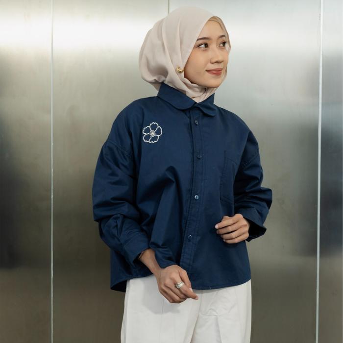 Promo BIGIMO - Kemeja Boxi Bordir Motif Bunga - Crop Shirt - Atasan ...