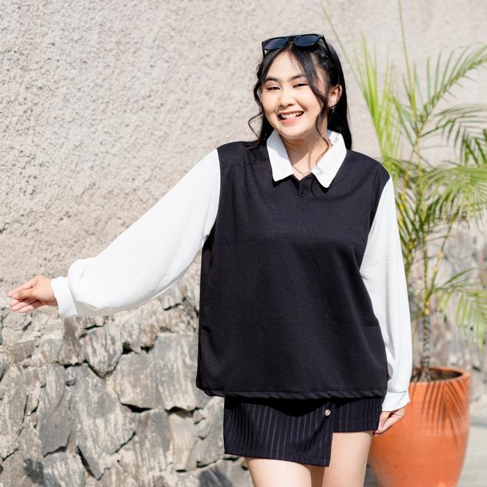 Gambar Yoenik Danbi 2in1 Blouse Vest - Kemeja Outer - Atasan Wanita Korean Style - Baju Panjang  Casual - Black M18590 R55S1 dari Yoenik Apparel undefined Tokopedia