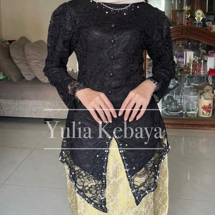Gambar Kebaya Encim Kancing | Kebaya Wisuda Modern | Kebaya Lamaran Brokat Pesta Dress Panjang - Hitam, XL dari Yulia Kebaya undefined Tokopedia