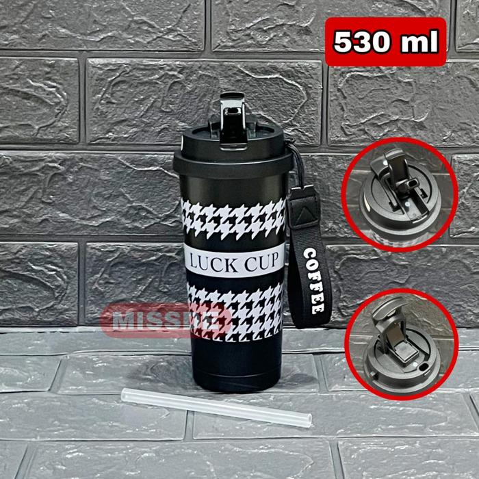 Gambar Tumbler Mug 2in1 Stainless Steel 530ml Tahan Panas Dingin / Tumbler Lucky Cup - LUCKY BLACK dari MISSDESTORE undefined Tokopedia