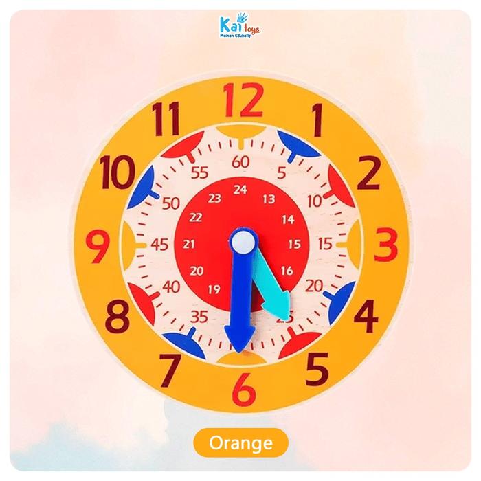 Gambar Mainan Jam Kayu Kecil / Mainan Edukasi Anak Belajar Mengenal Jam dan Waktu Alat Peraga Wooden Clock - Oren dari kai toys_NEW undefined Tokopedia