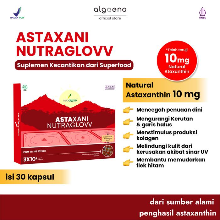 Gambar [Algaena x Neoalgae] HALAL & BPOM-Astaxani Suplemen Natural Astaxanthin 10mg - Nutrisi Alami Mencerahkan Memudarkan Flek Hitam Mencegah Penuaan Dini Pada Kulit - BPOM & HALAL dari Algaena Official Store undefined Tokopedia
