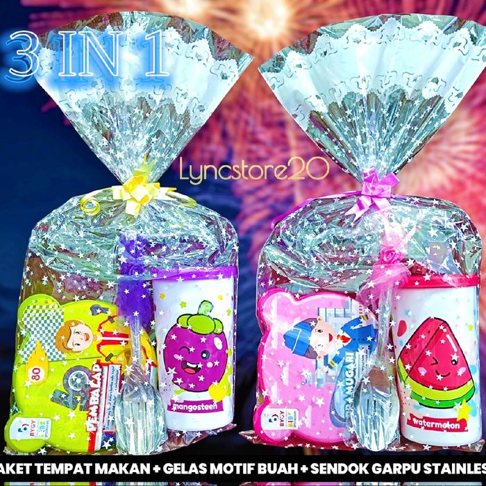 Gambar 3 IN 1 SOUVENIR ULANG TAHUN ANAK / HAMPERS ULTAH ANAK / HADIAH LOMBA / HAMPERS IDUL FITRI LEBARAN NATAL PASKAH KHITANAN / SOUVENIR GATHERING SANTUNAN ANAK YATIM GELAS TUTUP TEMPAT MAKAN SENDOK GARPU - Cowo dari CNH STORE_NEW undefined Tokopedia