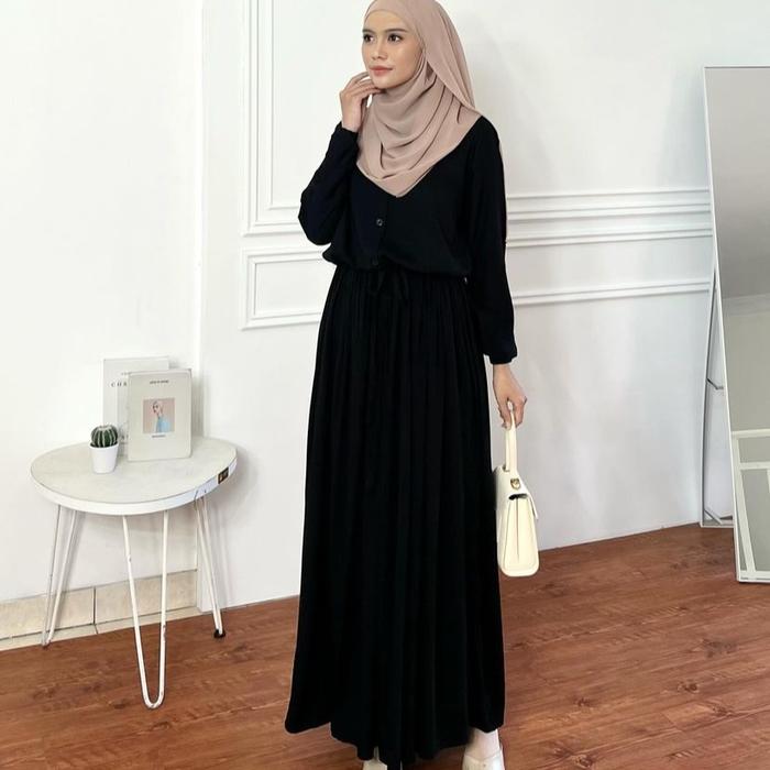 Gambar Elmiza - Anya Dress - Gamis Rayon Twill Premium Elegan Simpel Dress Muslim Wanita Terbaru - BLACK, XS dari Elmiza_NEW undefined Tokopedia