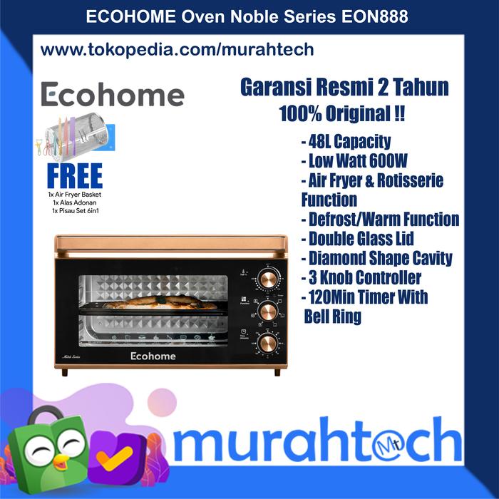 Gambar ECOHOME EON888 Oven Noble Series Big Capacity 48L with Air Fryer Rotisserie & Defrost Warm Function EON-888 - Black Rose Gold dari MurahTech undefined Tokopedia