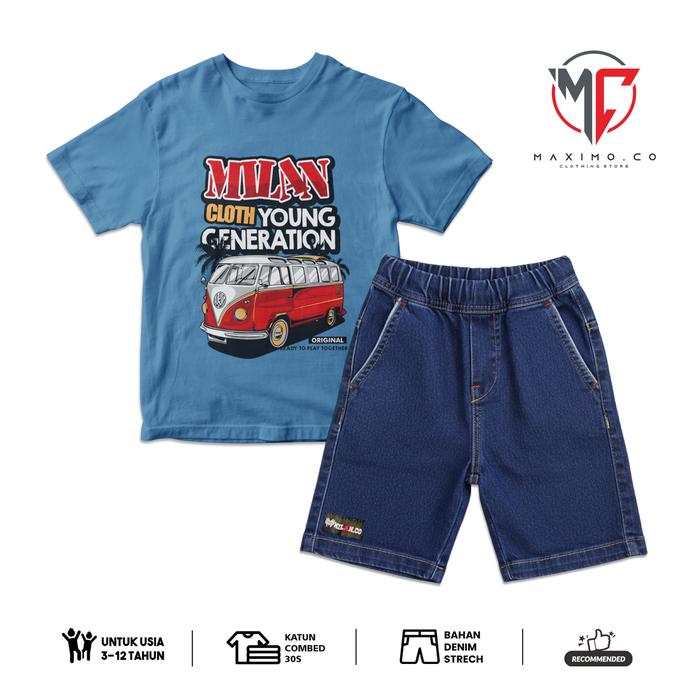 Gambar MAXIMO.CO Setelan Anak Laki Laki Mobil Van Merah & Celana JEans Pendek Usia 3-12 Tahun Fashion Anak - Red Kombi Car + Denim Pendek, Set M (3-4 Tahun) BB (10-15kg) dari Maximo Clothing Store Kab. Bandung Tokopedia