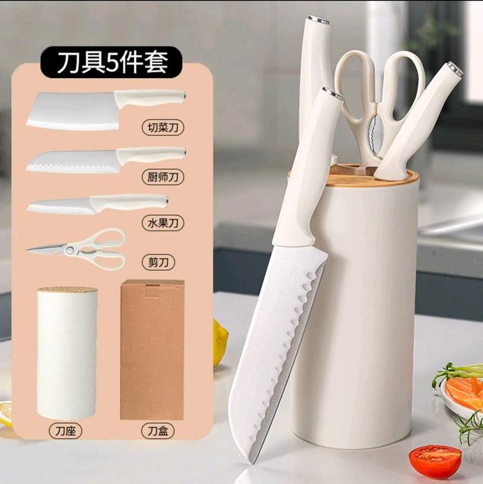 Gambar set pisau dapur stainless aesthetic with tempat pisau plastik - Putih dari Printilanmamak undefined Tokopedia