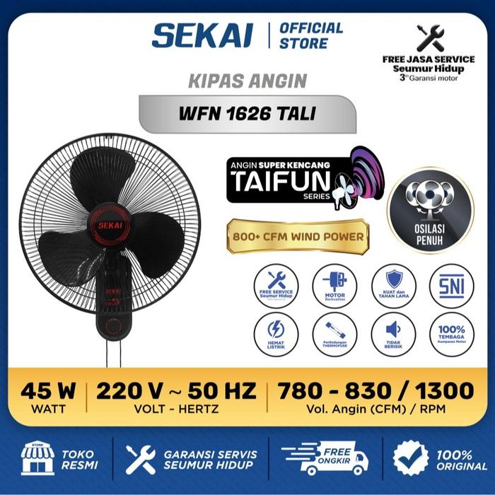 Gambar SEKAI KIPAS ANGIN DINDING WALL FAN WFN 1626 / TAIFUN / REMOTE 16 INCH - WFN1626 TAIFUN dari Belanja Elektronik undefined Tokopedia