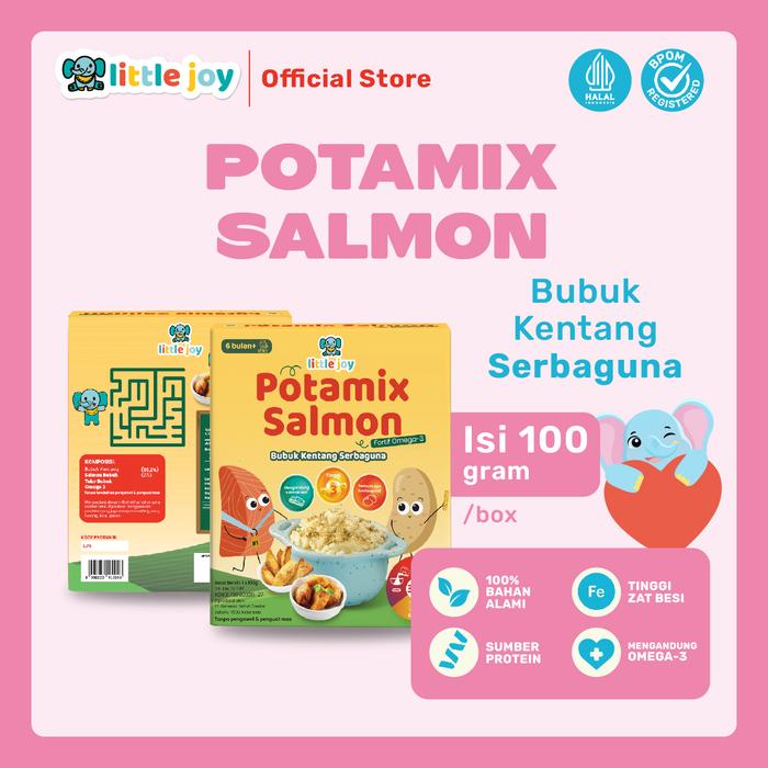 Gambar Little Joy Potamix Salmon 100 gr @ 1 pcs | Bubuk Kentang Serbaguna untuk MPASI 6 Bulan | Ikan salmon telur kentang asli | Praktis dan Instan | Tinggi Omega 3 | Bebas Gula, & Garam | Nutrisi Lengkap untuk Bayi - Regular 1 Tahun dari Little Joy Indonesia undefined Tokopedia