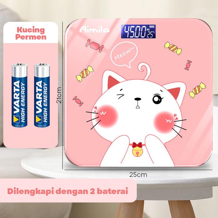 Gambar [READY] Aimilo Timbangan Badan Digital Kartun Pengukuran Akurat Timbangan Layar LCD Berat Max 180kg - Kucing permen dari Aimilo Authorized Store undefined Tokopedia
