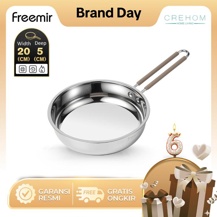 Gambar [Special Crehom] freemir New Launch Teflon Penggorengan 20 Cm Stainless Steel 304 Food Grade Anti Lengket Tahan Gores Masak Lebih Sehat Aesthetic Elegan Multifungsi Kitchenware fry  pan  stainless  steel dari freemir Indonesia Store undefined Tokopedia