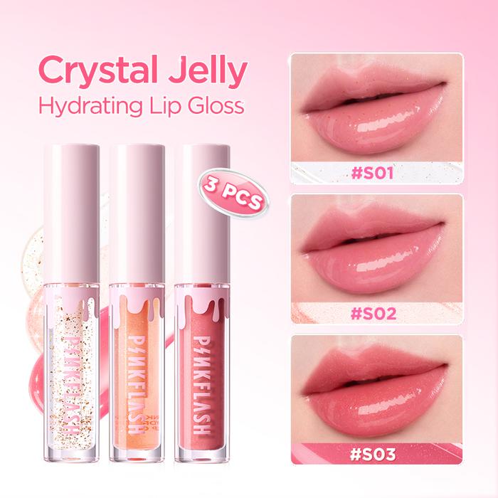 Gambar [Official]PINKFLASH 3PCS Crystal Jelly Hydrating Lip Gloss Smooth Non-Sticky Plumping Look Healthy Moisturizing Glow L34 - S01+S02+S03 dari PINKFLASH STORE undefined Tokopedia