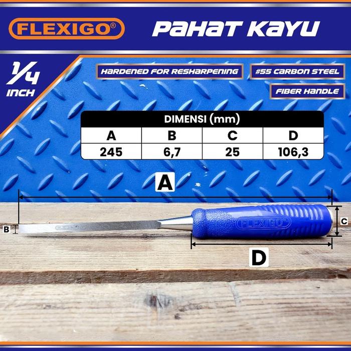 Gambar Pahat kayu Gagang Fiber Flexigo Tatah Ukir Carbon Steel 55 Super Tajam - 1/4" = 0,6 cm dari Glodokacc undefined Tokopedia
