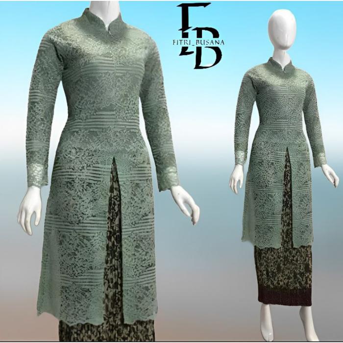 Gambar Set Kebaya Tunik Modern Atasan Kebaya Brokat Malika Busui Model Kurung Size Jumbo M L XL XXL - Sage, Atasan saja M dari Smartshine undefined Tokopedia