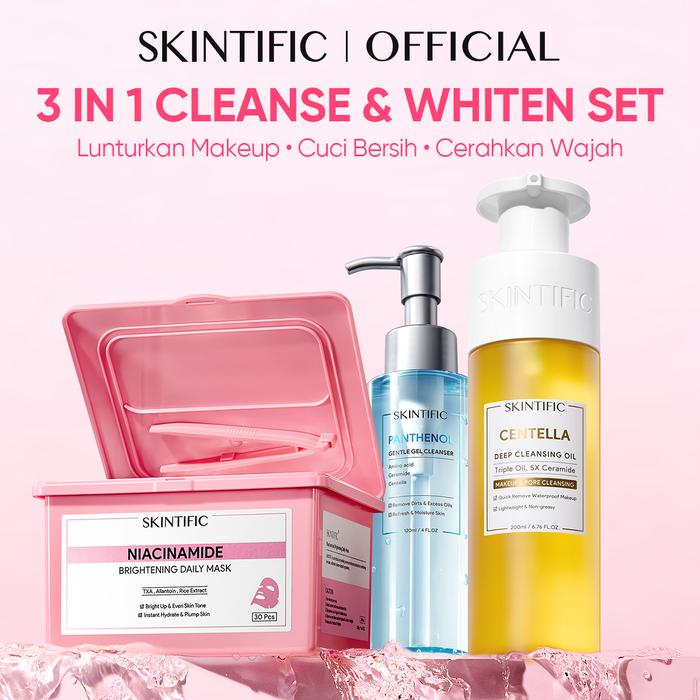 Gambar Skintific 3pcs Cleanse & Whiten Set-Niacinamide Brightening Daily Mask 30pcs &Panthenol Gel Cleanser 120ml & Centella Deep Cleansing Oil 200ml | Mencerahkan & Menghaluskan Kulit Seketika Dengan Niacinamide TXA & Rice Extract - Cleansing Oil&Gel Cleanser&Brightening Mask dari Skintificid Kota Administrasi Jakarta Utara Tokopedia