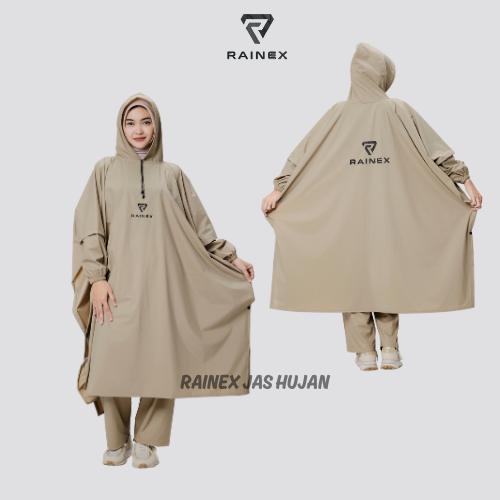 Gambar RAINEX Jas Hujan Ponco Kelelawar Setelan Celana Pria dan Wanita Bahan PVC 0.25 Tebal Elastis dan Nyaman - Moka, Atasan Saja dari Rainex Jas Hujan undefined Tokopedia