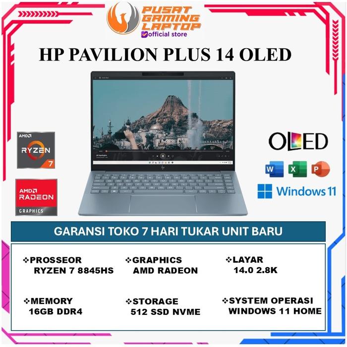 Gambar HP Pavilion Plus 14 Oled Ryzen 7 8845Hs 16Gb 1Tb W11+OHS 14.0 2.8K Blit 2Y+Adp - LAPTOP, BLUE dari PUSAT GAMING LAPTOP undefined Tokopedia