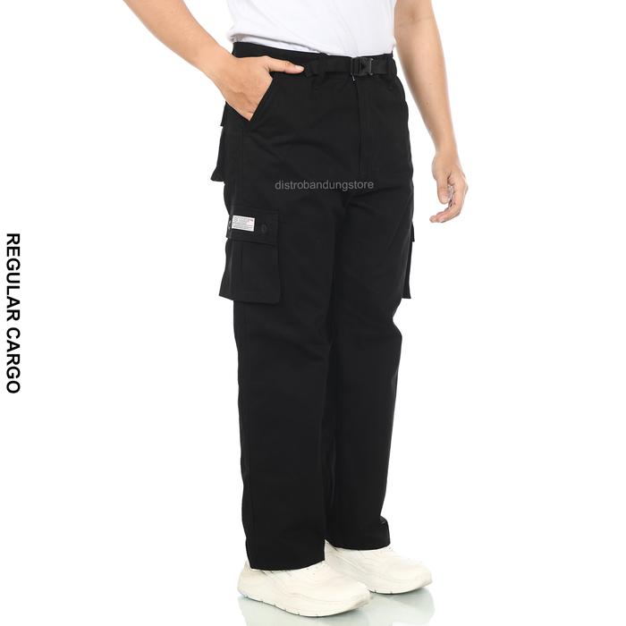Gambar Celana Cargo Panjang Pria Reguler Cut Loose Fit Gombrang Premium Original Distro Bahan Katun Twill Non Stretch Warna Hitam Pekat Black Skena Casual Nyaman Tebal Ukuran 28-42 - BLACK, S=[27-28] dari distrobandungstore.id undefined Tokopedia