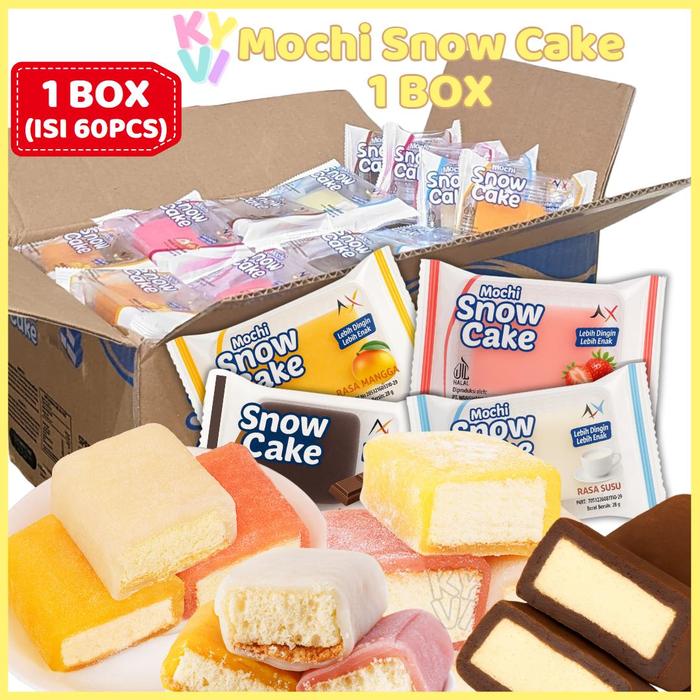 Gambar KYVI -  Mochi Snow Cake 1 Box Isi 60pcs Rasa Cokelat, Susu, Pandan, Strawberry, & Mangga / Mochi Snow Cake Viral - 1 BOX MANGGA dari KYVI STORE undefined Tokopedia
