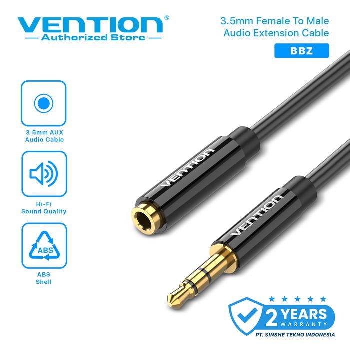 Gambar Vention Kabel Aux Extension Audio 3.5mm 3Pole TRS Male To Female - PVC-BBZ, 0.5m dari Vention Authorized Store undefined Tokopedia