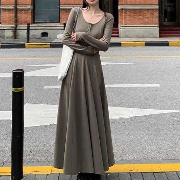 Gambar Women's Long Sleeve Flared Maxi Dress 1794 (S/M/L/XL) - Grey, S dari 99koutlet undefined Tokopedia