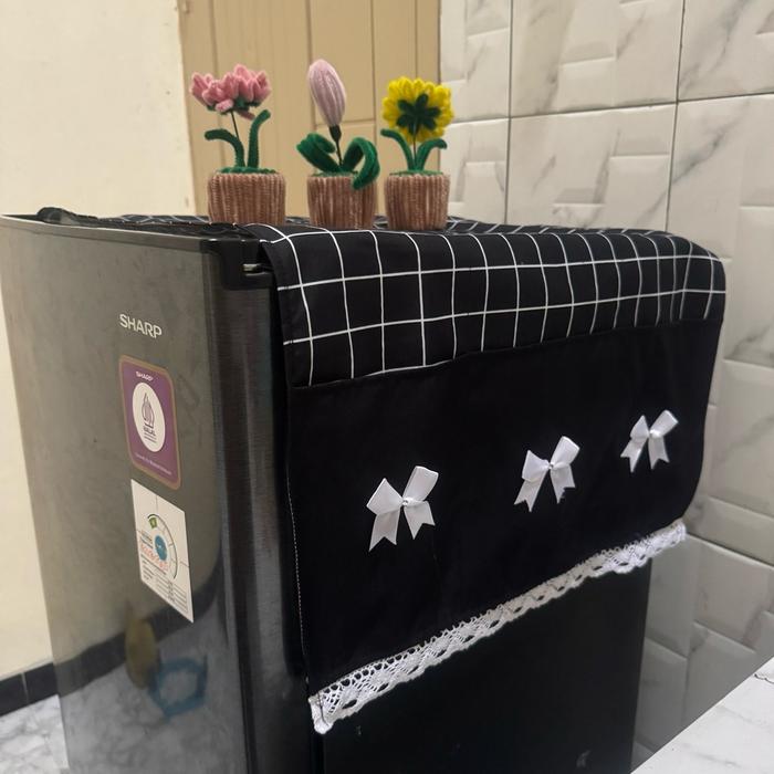 Gambar Taplak kulkas renda pita / cover kulkas renda pita - Plaid hitam dari Prilinstore undefined Tokopedia