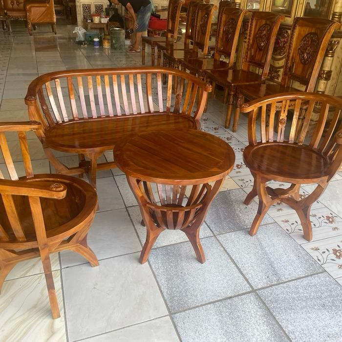 Gambar Kursi Teras/Kursi Tamu 211 + Meja Bulat Full Kayu Jati Jepara Furniture Jepara dari Tegar Meubel undefined Tokopedia