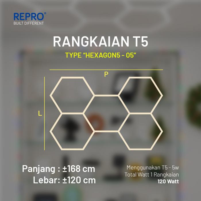 Gambar REPRO Rangkaian Lampu T5 LED Bentuk Hexagon 5 -Custom Lampu Sarang Lebah - Lampu Minimalis untuk Ruangan Barber Shop Showroom - Hexagon5-05, Putih/CDL dari Repro LED undefined Tokopedia