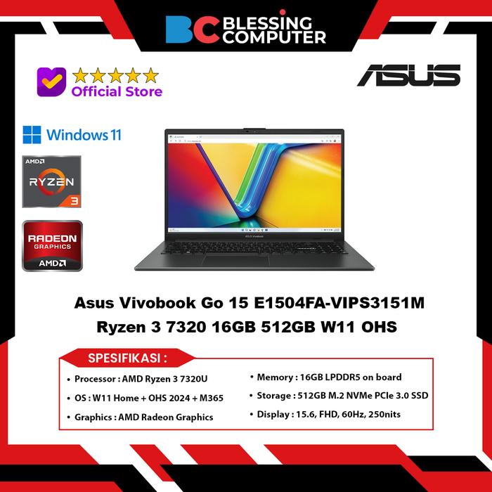 Gambar Asus Vivobook Go 15 E1504FA-VIPS3151M Ryzen 3 7320 16GB 512GB W11 OHS Microsoft 365 Basic  Mixed Black dari Blessing Computer Bali undefined Tokopedia