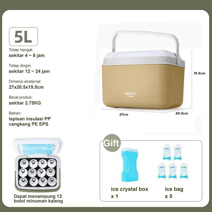 Gambar Cooler Box  Outdoor Ukuran Besar Picnic Cooler Plastik Pendingin Simpan Kotak Tetap Segar Wadah Serba Guna - Warna khaki-5L dari TO-GO undefined Tokopedia