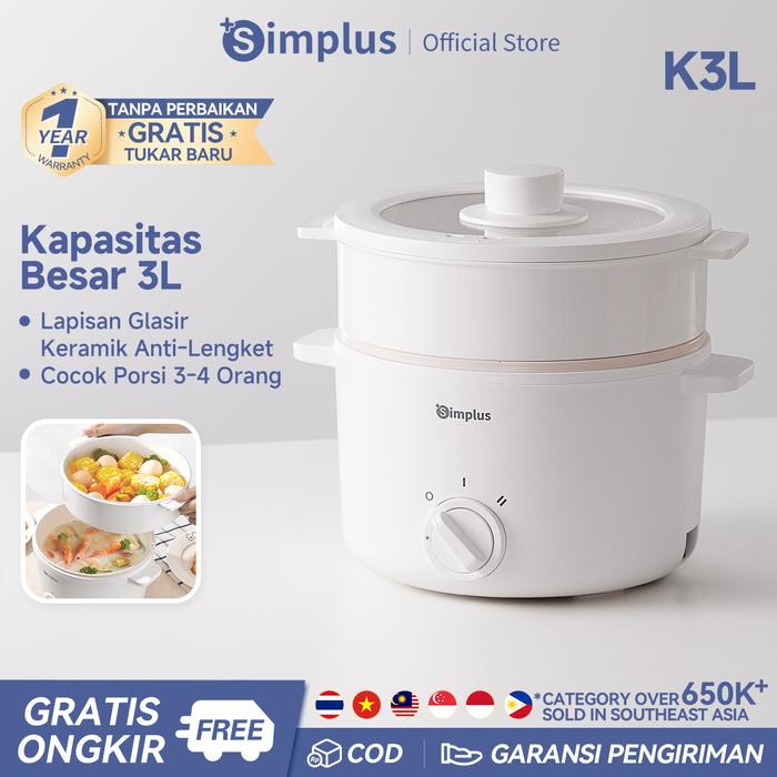 Gambar 【RAMADAN SUPER DEALS】( COD) Simplus Panci Listrik Serbaguna Kapasitas 3L Multi Cooker Dengan Pengkukus Lapisan Keramik Anti Lengket Low Watt Bergaransi 1 Tahun DZGH010 - 3L + Kukusan dari Simplus undefined Tokopedia