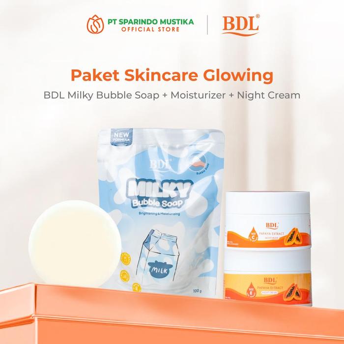Gambar BDL Paket Skincare Glowing White Milky Bubble Pouch 100gr + Moisturizer Cream 48gr + Night Cream 48gr - Milky Bubble + Moisturizer Cream + Night Cream dari BDL Skin Care Kota Administrasi Jakarta Barat Tokopedia