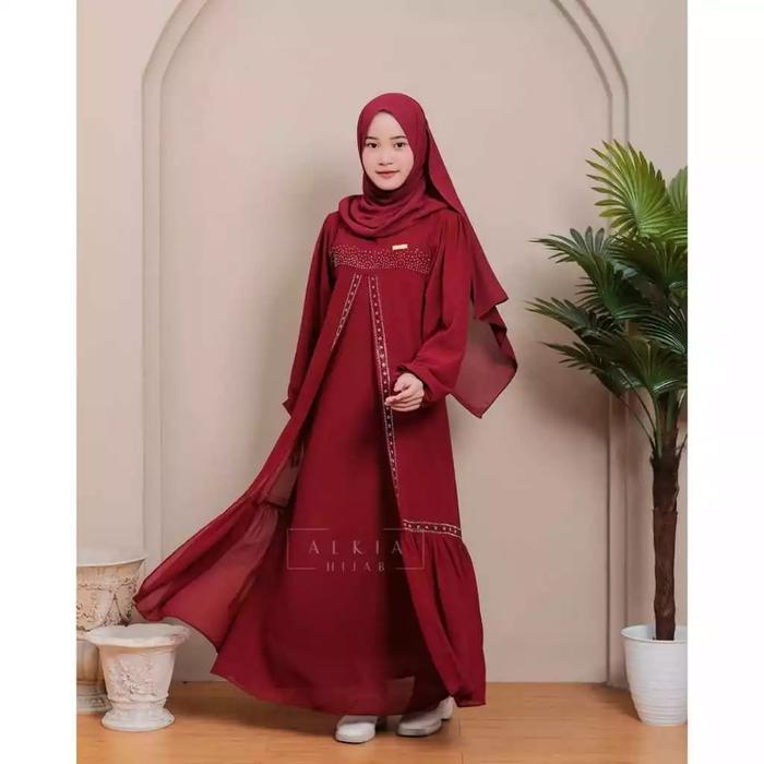 Gambar GANIA GAMIS FASHION COUPLE MUSLIM ANAK PEREMPUAN USIA 6 - 15 TAHUN SAMPAI UKURAN DEWASA BAJU CERUTY BABYDOLL MIX PAYET DRESS Pesta Nyaman Wanita  Gaun Ibu - Maroon, M 6-7 Tahun dari Tommy.collection undefined Tokopedia