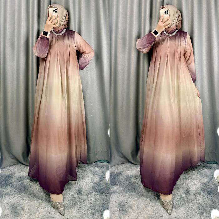 Gambar GAMIS GRADASI CERUTY DRESS SET HIJAB WARNA GRADASI Mewah - Mauve dari Nada Busana Store undefined Tokopedia