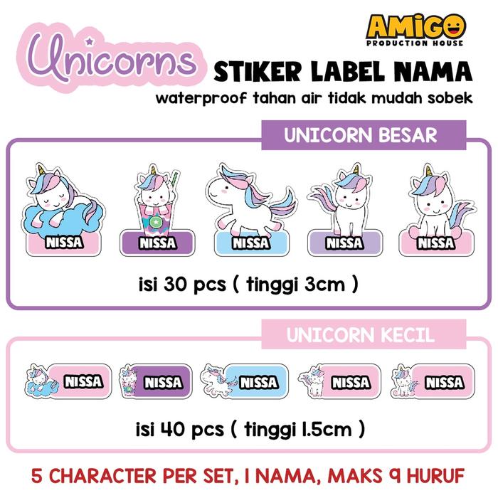 Gambar Stiker Label Nama Anak Sticker Minecraft Sticker Custom Nama Sticker ATK Sticker Buku dan Alat Tulis - Unicorn, Kecil isi 40pcs dari Amigo Production undefined Tokopedia