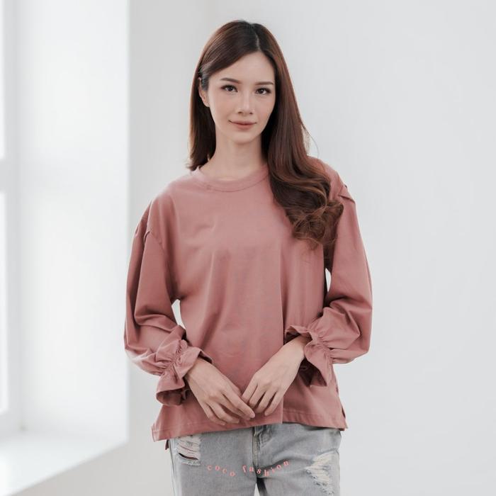 Gambar ATASAN WANITA KAOS LENGAN PANJANG ANYA TOP HIJAB BAJU KATUN COMBED OVERSIZE PREMIUM BASIC POLOS Cantik - DUSTY ROSE, All Size dari Cocofashion undefined Tokopedia