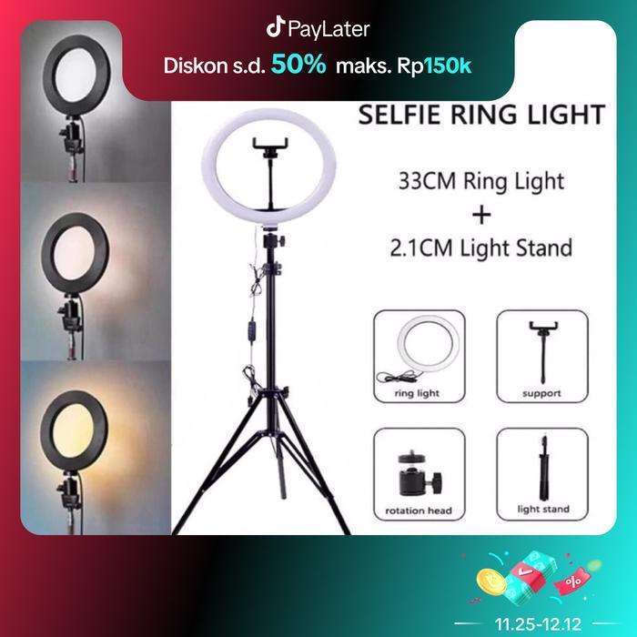 Gambar PREMIUM PAKET RING LIGHT 33 CM PLUS TRIPOD 2 METER L-3121 (210cm) lampu 33cm Photography Lighting ringlight  untuk konten Kuning Led Ponsel  Putih  Telepon  Holder  Aksesoris tanpa Remote Kamera Camera Handphone - RL 33CM+TRIPOD 2M dari Sora Jaring Magic undefined Tokopedia