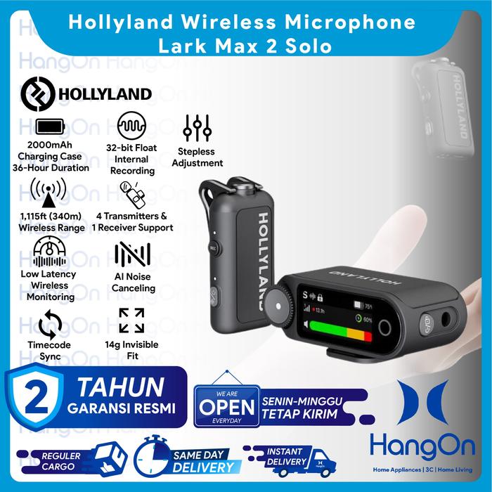 Gambar Hollyland Lark Max 2 Wireless Microphone AI Noise Canceling Mic for Android / iPhone / Action Camera / Laptop 2000mAh 36 Hours Long Runtime Mikrofon Low Latency - Solo dari HangOn Official Store undefined Tokopedia