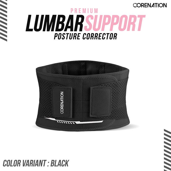 Gambar CoreNation Premium Lumbar Support Posture Corrector  Double Compression Straps | Waist Support Belt Waist Trainer Gym | Sabuk Penyangga Pinggang Olahraga Koreksi Postur Tubuh - BLACK, L dari CoreNation Active undefined Tokopedia