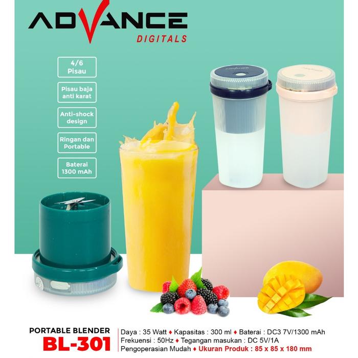 Gambar Advance BL-301 Mini Portable Blender Multifungsi 35 watt Garansi Resmi 1 Tahun - Blue dari Advance Digitals Store1 undefined Tokopedia