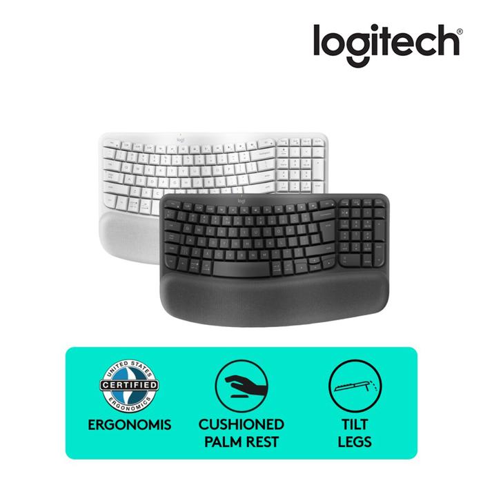 Gambar Logitech Wave Keys Keyboard Ergonomic Wireless Bluetooth dan Palm Rest Computer Plastik Ios dari Metoocel undefined Tokopedia