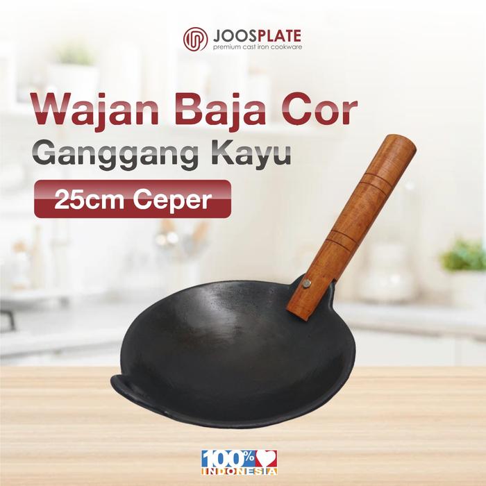 Gambar Wajan Baja Cor 25cm Ganggang Kayu Tebal Anti Lengket Ceper Premium Cast Iron Cookware dari Joos Plate undefined Tokopedia
