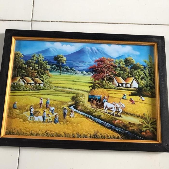 Gambar Hiasan dinding plus bingkai Lukisan cetak pemandangan sawah dan gunung Panen Raya - 50cm x 70cm dari Galeryart Shipit undefined 3 Tokopedia