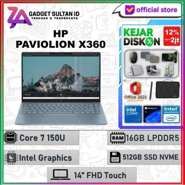 Gambar HP Pavilion X360 14 Core 7 150U RAM 16GB 512GB SSD Windows 11 Pro OHS 14 Inch Full HD IPS Touch Screen Stylus Pen - NON BUNDLING, CORE3/8/512/W11 dari GADGET SULTAN ID undefined Tokopedia