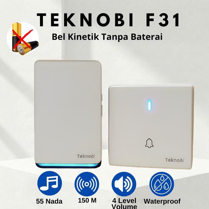 Gambar Teknobi Bel Pintu Rumah F31 Wireless Waterproof Doorbell Teknobi Kinetik Tanpa Baterai LED Flashing Light 4 Level  Volume - 1 Set, Putih dari Asyam Weiseman undefined Tokopedia