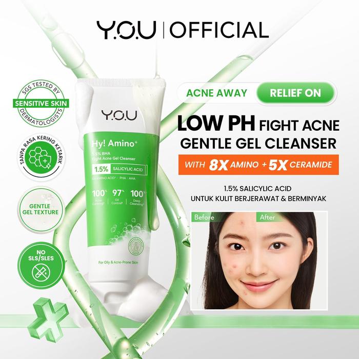 Gambar [SPECIAL] YOU Hy! Amino+ Plus  Low pH Gel Cleanser Kering Cleansing Vitamin Kusam Facial Wash Centella Mencerahkan Pencerah Wajah Anti Jerawat Penuaan Hilangkan Flek Sabun Muka kulit berjerawat dan sensitif cuci muka sabun - Anti Acne Gel dari YOU Beauty Official undefined Tokopedia