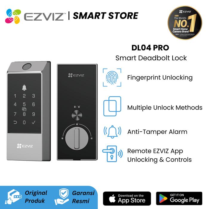 Gambar EZVIZ DL04 PRO SMART HOME SECURITY FINGERPRINT DOOR DEADBOLT LOCK - DL04 PRO  dari Ezviz Smart Store Kota Administrasi Jakarta Barat Tokopedia