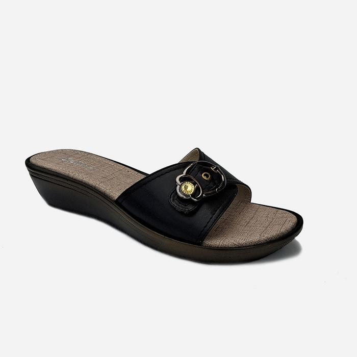 Gambar Wedges H02 Hitam Wanita Ibu-ibu Kondangan / Sendal Wedges Kulit Hak 4cm Sandal - Hitam, 36 dari Hellyolshop_NEW undefined Tokopedia