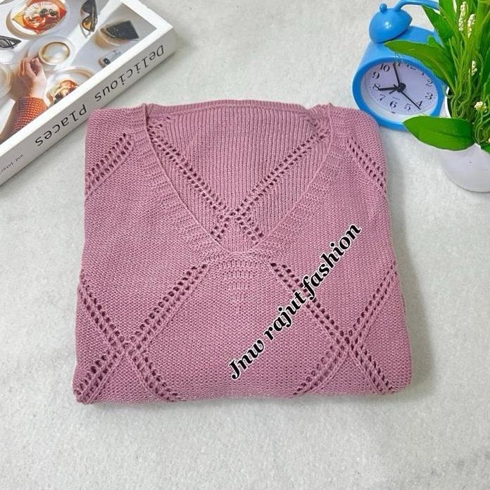 Gambar Erli baju rajut atasan wanita lengan panjang model  Motif bolong - Nila, All size dari Jnw rajut fashion_NEW undefined Tokopedia